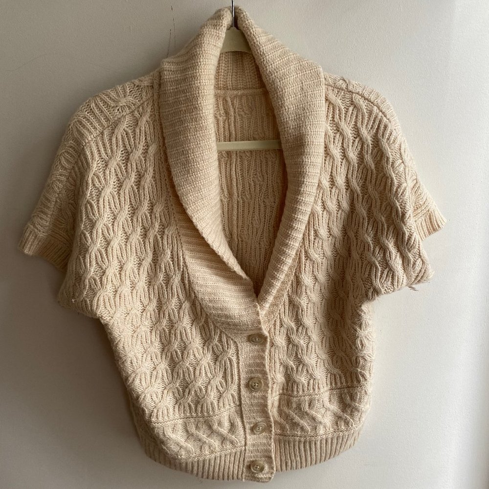 Anthropologie Off-White Short Sleeve Cardigan M